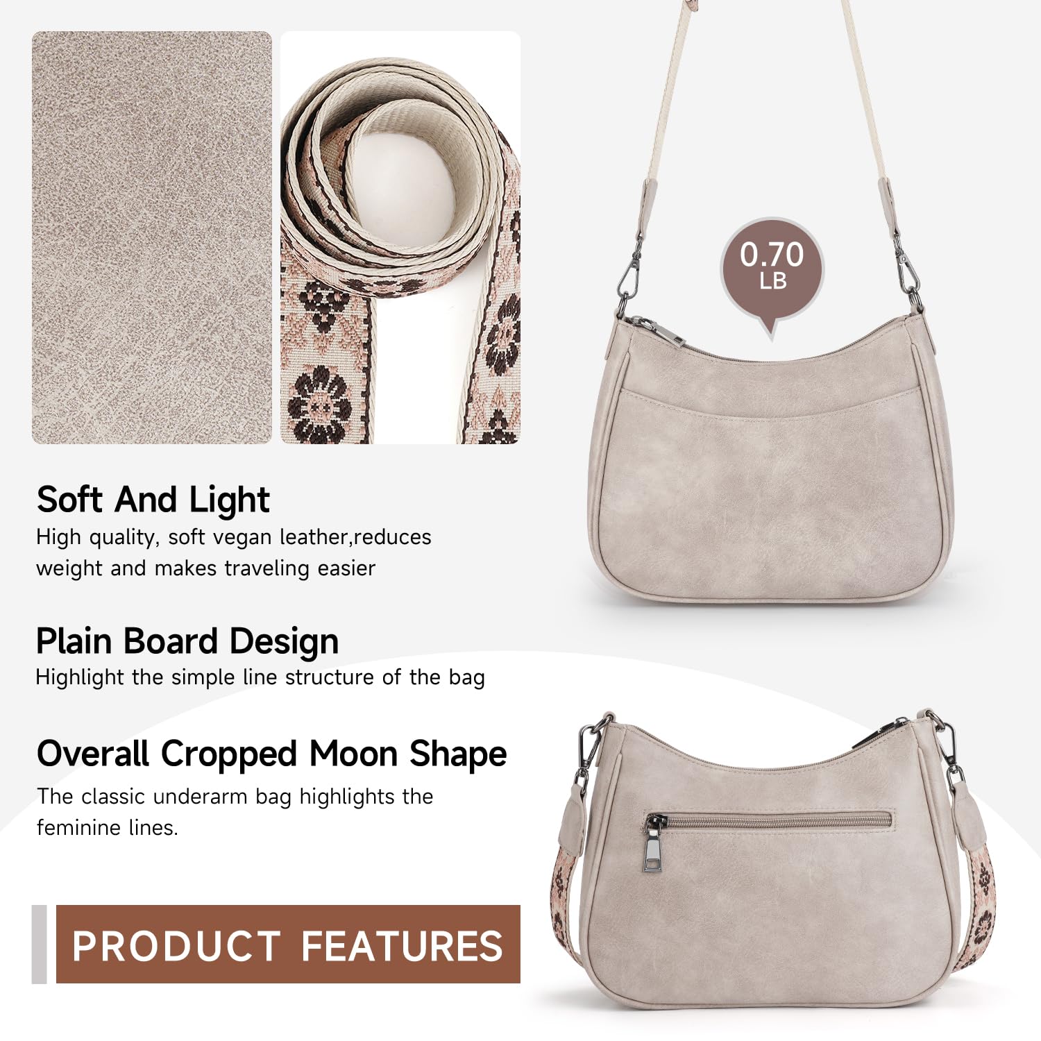 APHISON Trendy Leather Crossbody Purse with Adjustable Strap, Women's Shoulder Handbag