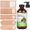 70 Pcs Castor Oil Pack with Castor Oil Organic Cold Pressed Glass Bottle 8oz, Cotton Caster Oil Wrap for Waist Back Neck Arm, Self-Adhesive for Convenient Use