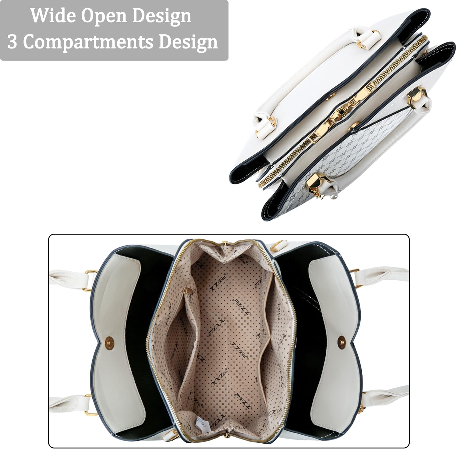 KKXIU Triple Compartments Purses and Handbags for Women Fashion Ladies Satchel Shoulder Top Handle Bag