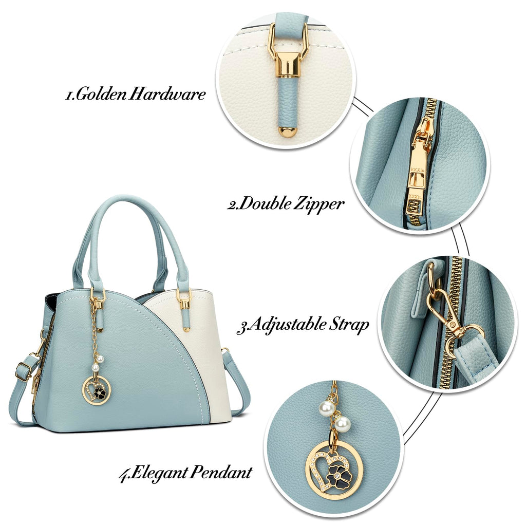 KKXIU Triple Compartments Purses and Handbags for Women Fashion Ladies Satchel Shoulder Top Handle Bag