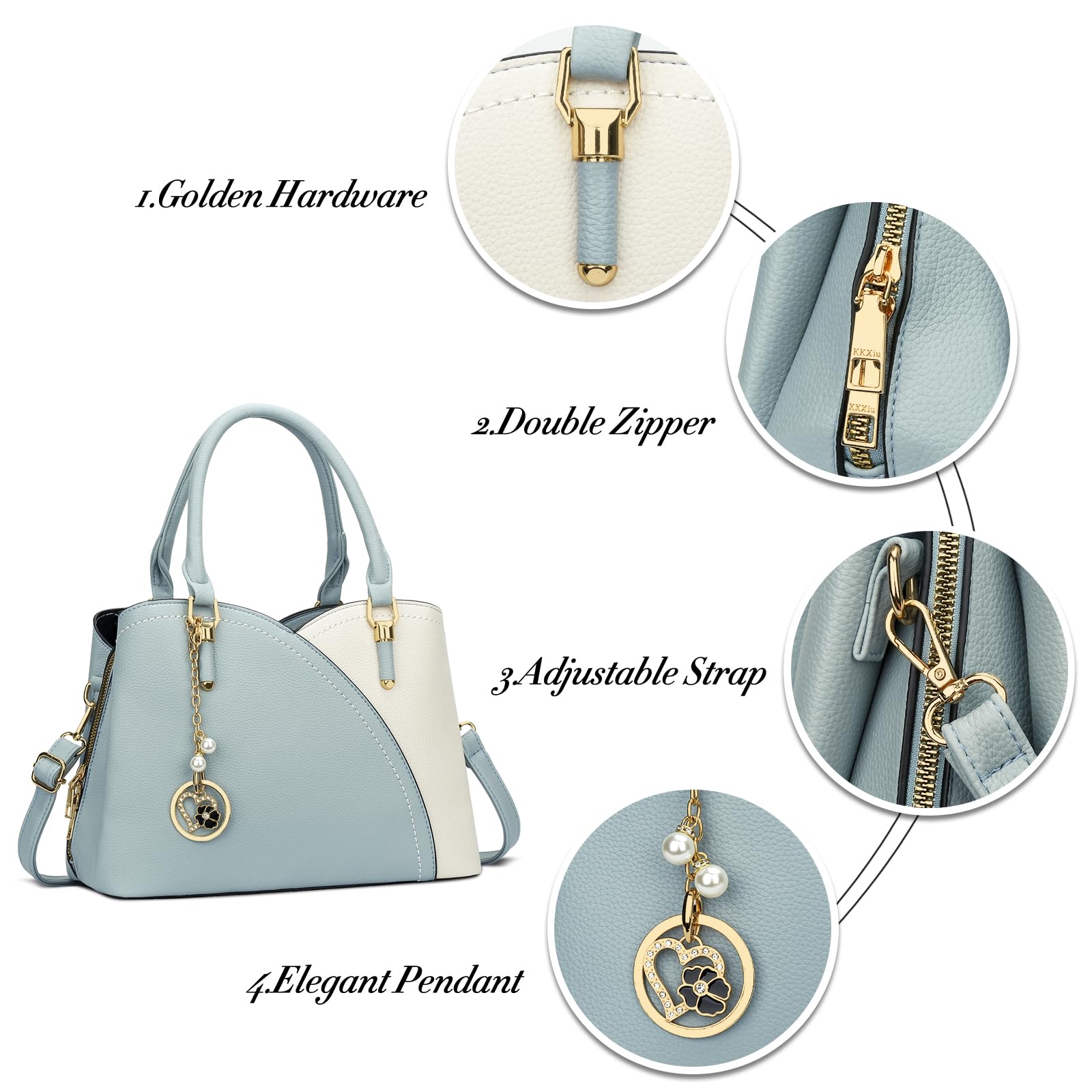 KKXIU Triple Compartments Purses and Handbags for Women Fashion Ladies Satchel Shoulder Top Handle Bag