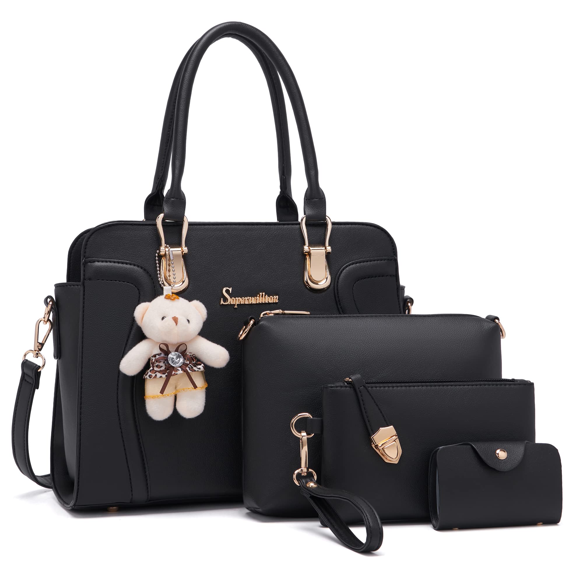 Women's Fashion Handbags Tote Bags Shoulder Bag Top Handle Satchel Purse Set 4pcs