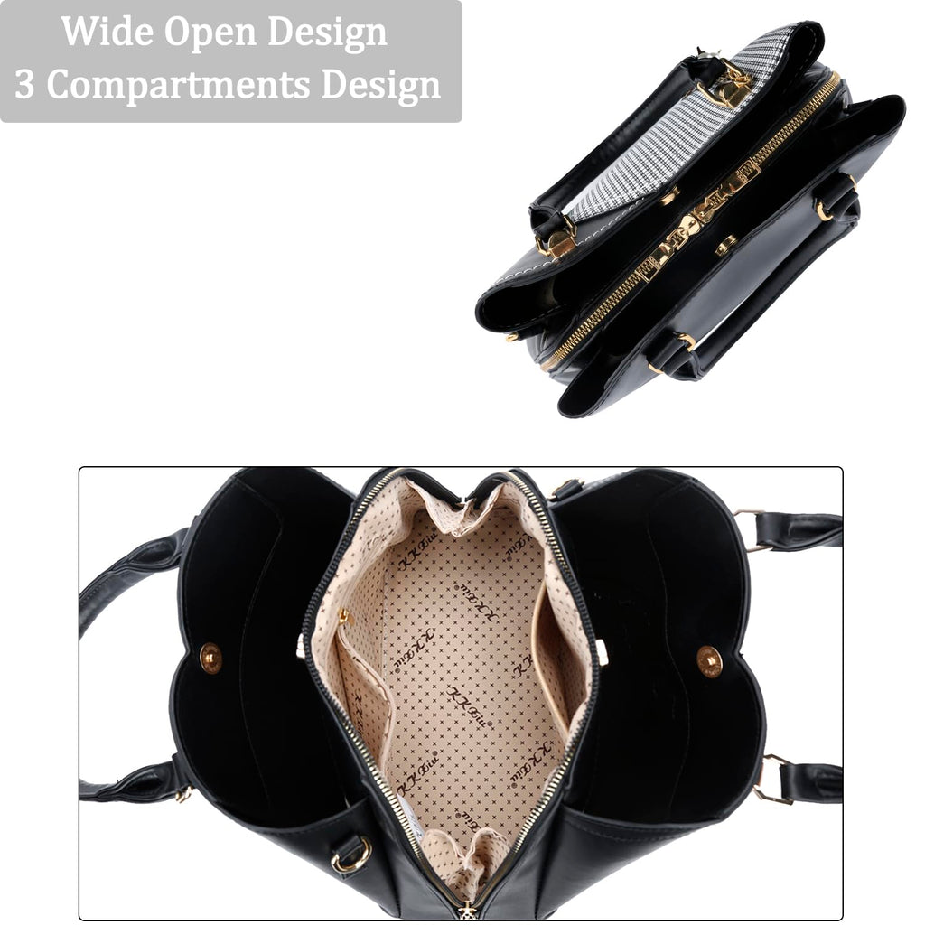 KKXIU Triple Compartments Purses and Handbags for Women Fashion Ladies Satchel Shoulder Top Handle Bag