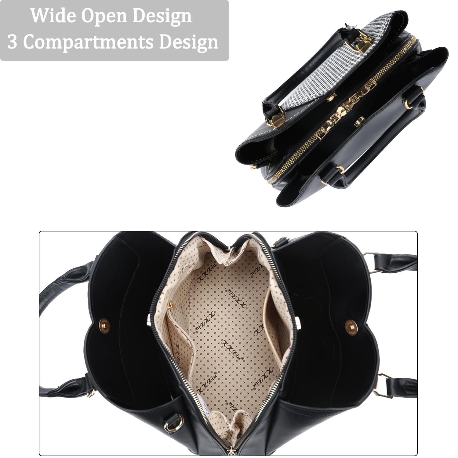 KKXIU Triple Compartments Purses and Handbags for Women Fashion Ladies Satchel Shoulder Top Handle Bag