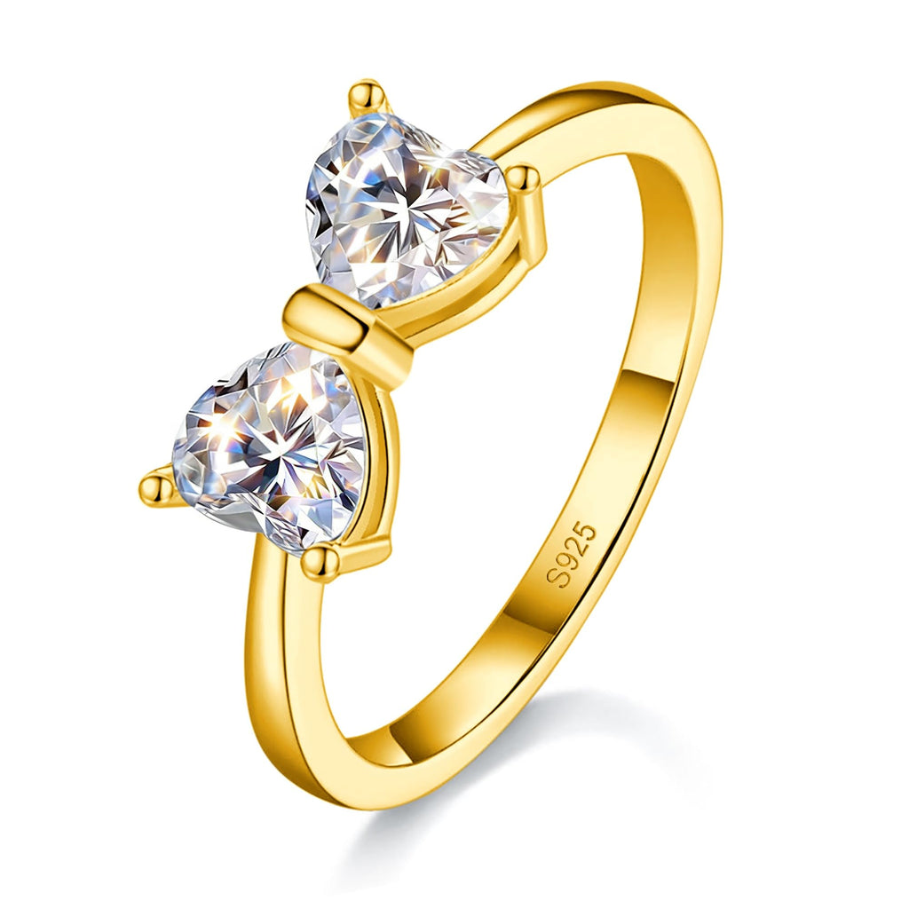 Moissanite Engagement Ring for Women, 1.6CT Two Heart Shaped Bow Ring, S925 Sterling Silver 18K White Gold Plated Stackable Infinity Wedding Band Travel Ring for Her