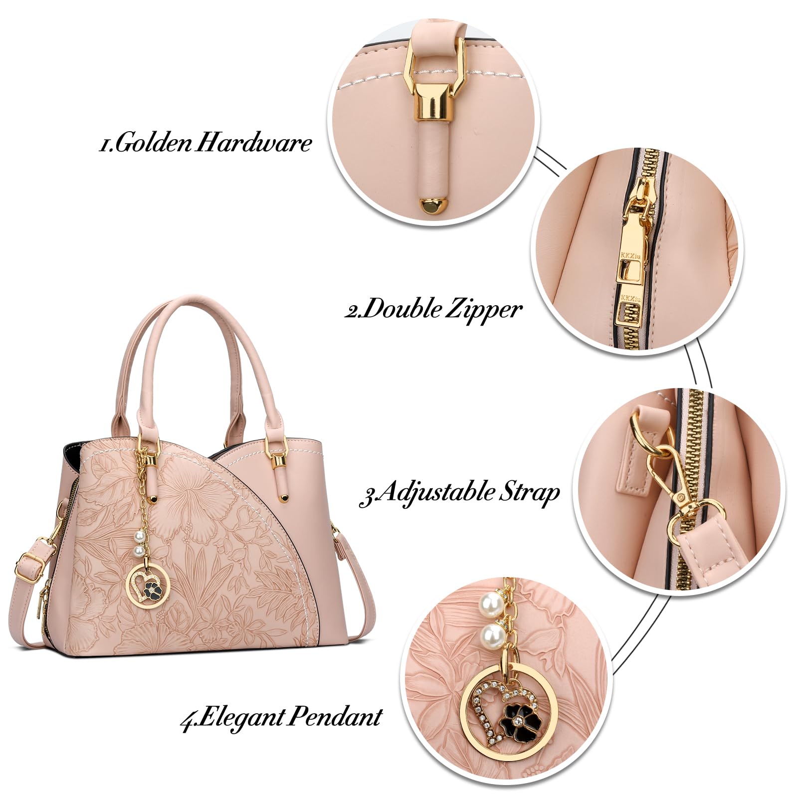 KKXIU Triple Compartments Purses and Handbags for Women Fashion Ladies Satchel Shoulder Top Handle Bag