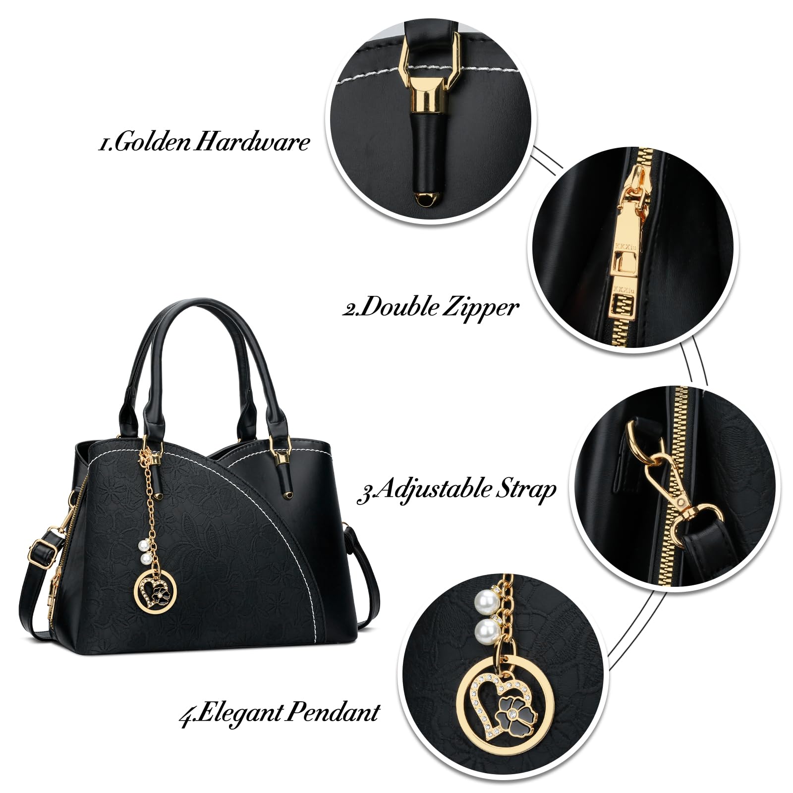 KKXIU Triple Compartments Purses and Handbags for Women Fashion Ladies Satchel Shoulder Top Handle Bag