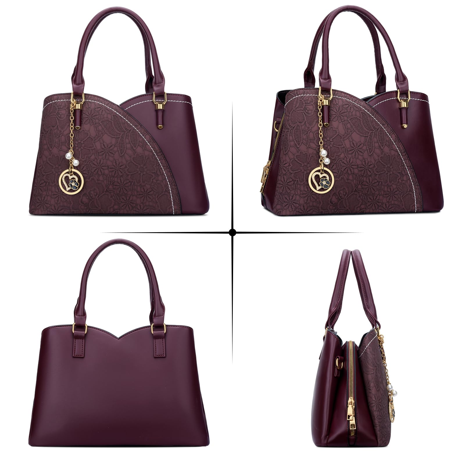 KKXIU Triple Compartments Purses and Handbags for Women Fashion Ladies Satchel Shoulder Top Handle Bag