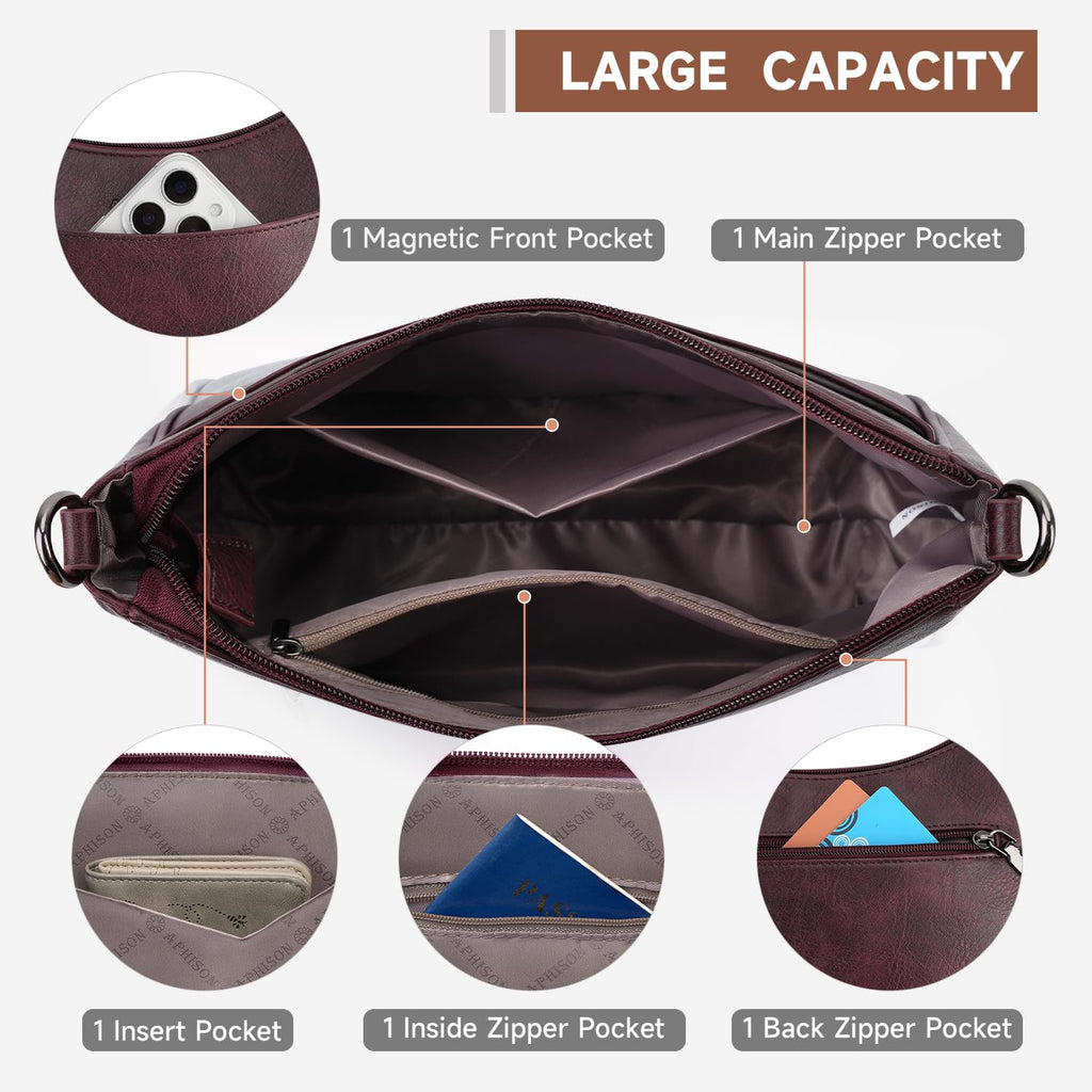 APHISON Trendy Leather Crossbody Purse with Adjustable Strap, Women's Shoulder Handbag