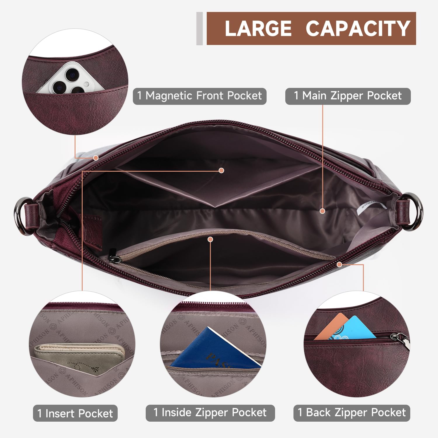 APHISON Trendy Leather Crossbody Purse with Adjustable Strap, Women's Shoulder Handbag