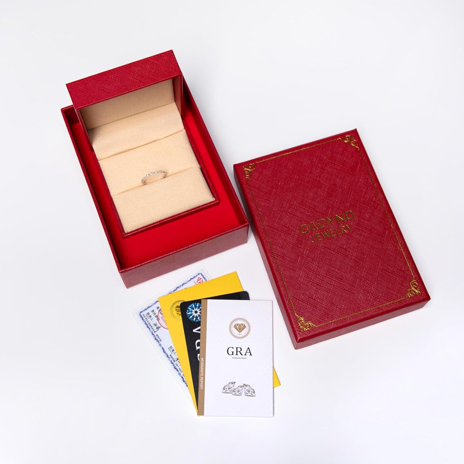 CADYNO 14K White Gold/Yellow Gold Half Eternity Ring, 0.7-1.5 CTTW Moissanite Lab Grown Created Diamond, D Color and VVS, Solid Real Gold Wedding Ring for Women