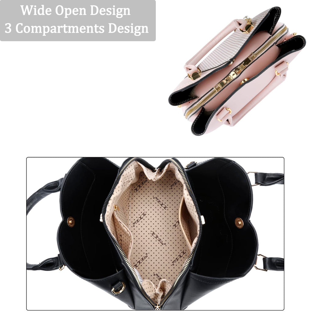 KKXIU Triple Compartments Purses and Handbags for Women Fashion Ladies Satchel Shoulder Top Handle Bag