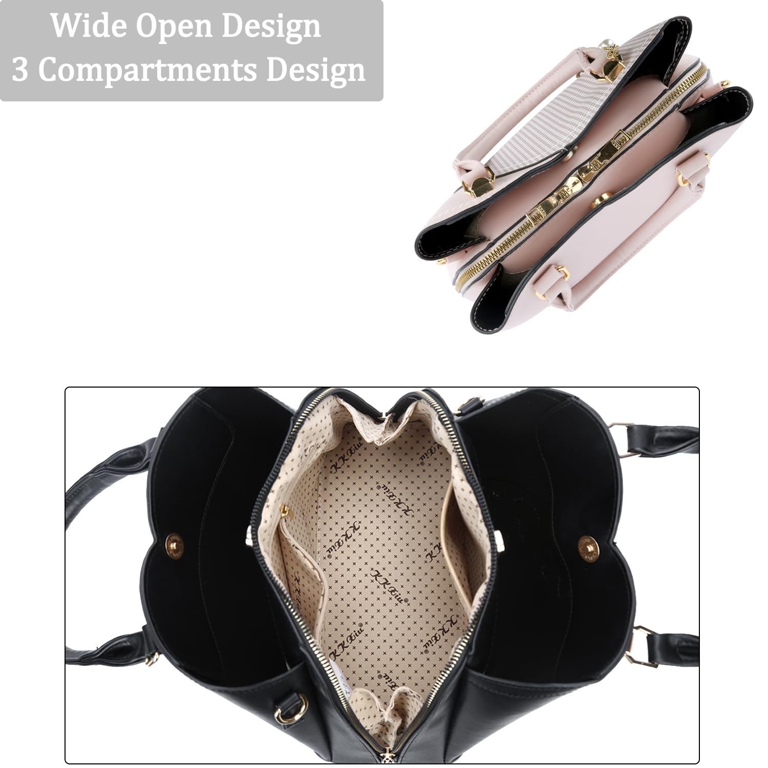 KKXIU Triple Compartments Purses and Handbags for Women Fashion Ladies Satchel Shoulder Top Handle Bag