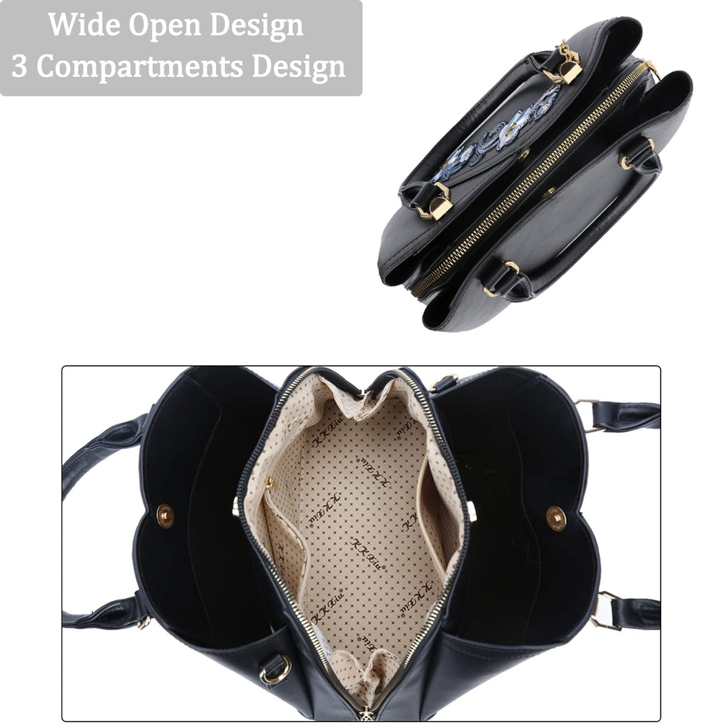 KKXIU Triple Compartments Purses and Handbags for Women Fashion Ladies Satchel Shoulder Top Handle Bag