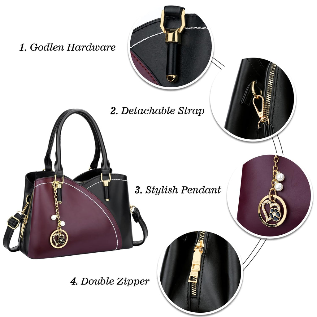 KKXIU Triple Compartments Purses and Handbags for Women Fashion Ladies Satchel Shoulder Top Handle Bag