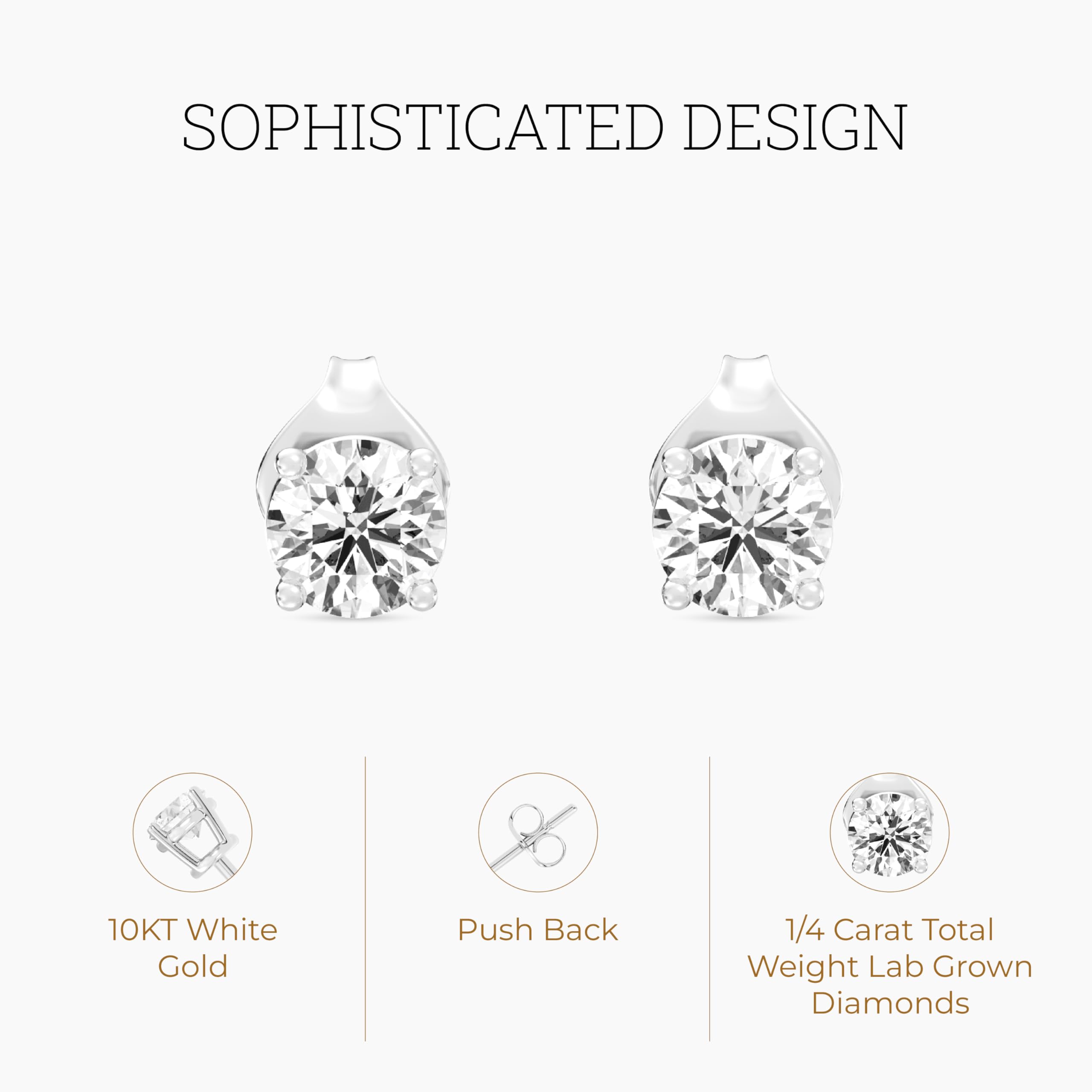 Gilded Lab-Grown Diamond 10KT White Gold and 10KT Yellow Gold Stud Earrings for Women| Hypoallergenic Fine Gold Jewelry | 4-Prong Basket, Push Back Nut | VS2 SI1 Clarity, F Color, Round Cut | 1/5,1/4,1/3,3/8,1/2,3/4,1,2 Carat Total Weight