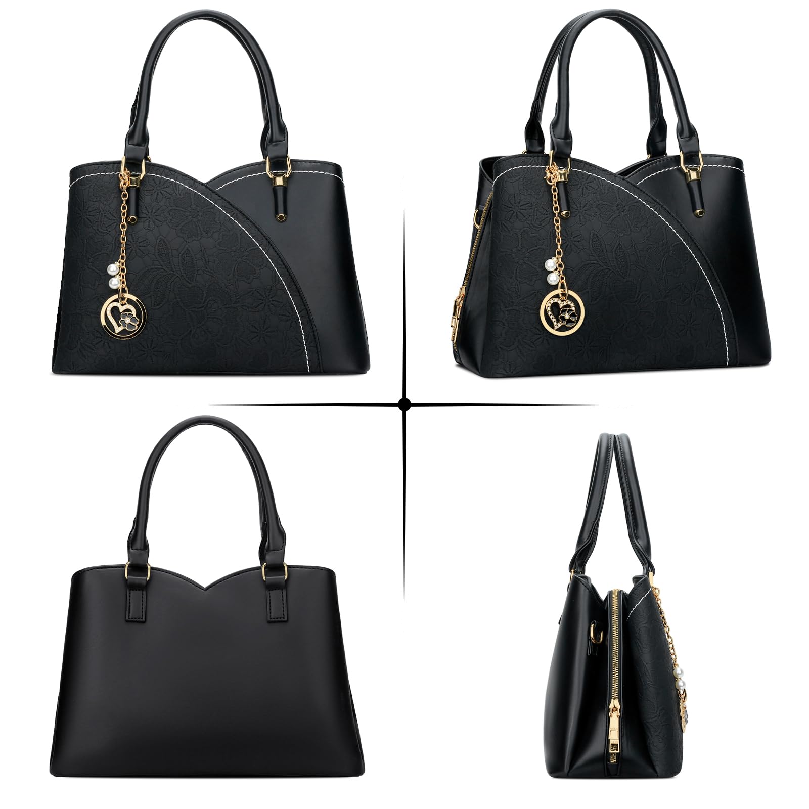 KKXIU Triple Compartments Purses and Handbags for Women Fashion Ladies Satchel Shoulder Top Handle Bag