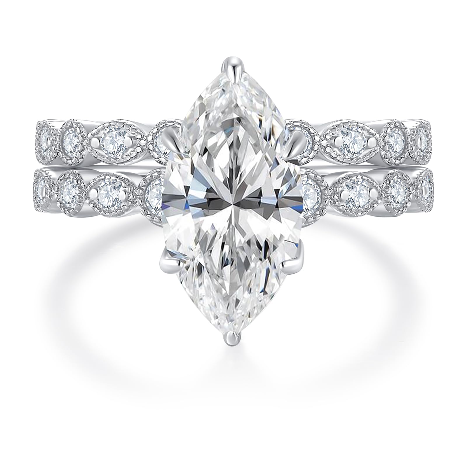 4CT Marquise Cut Moissanite Engagement Ring Set for Women, Vintage Milgrain Design Plated with 14k Gold/White Gold Bridal Ring Set, Anniversary Promise Ring,Size 5-10