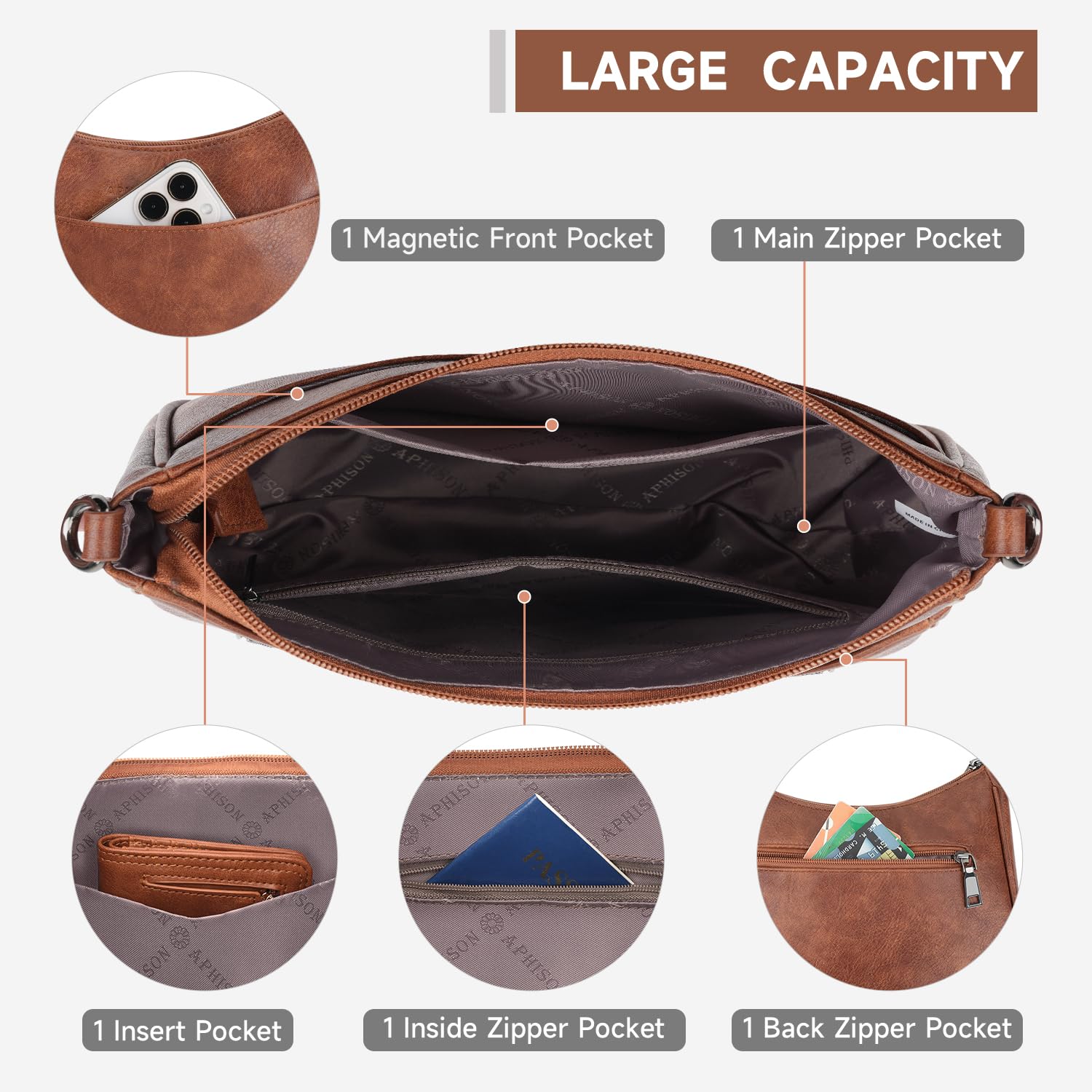 APHISON Trendy Leather Crossbody Purse with Adjustable Strap, Women's Shoulder Handbag