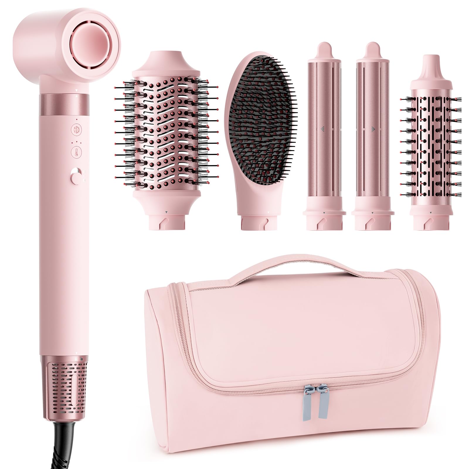 5 in 1 Hot Air Styler Wrap - High-Speed Hair Dryer, Volumizing Brush with Auto Curlers, Fast Drying & Frizz-Free Styling Straightening, No Heat Damage, Includes Travel Bag, Gift for Women
