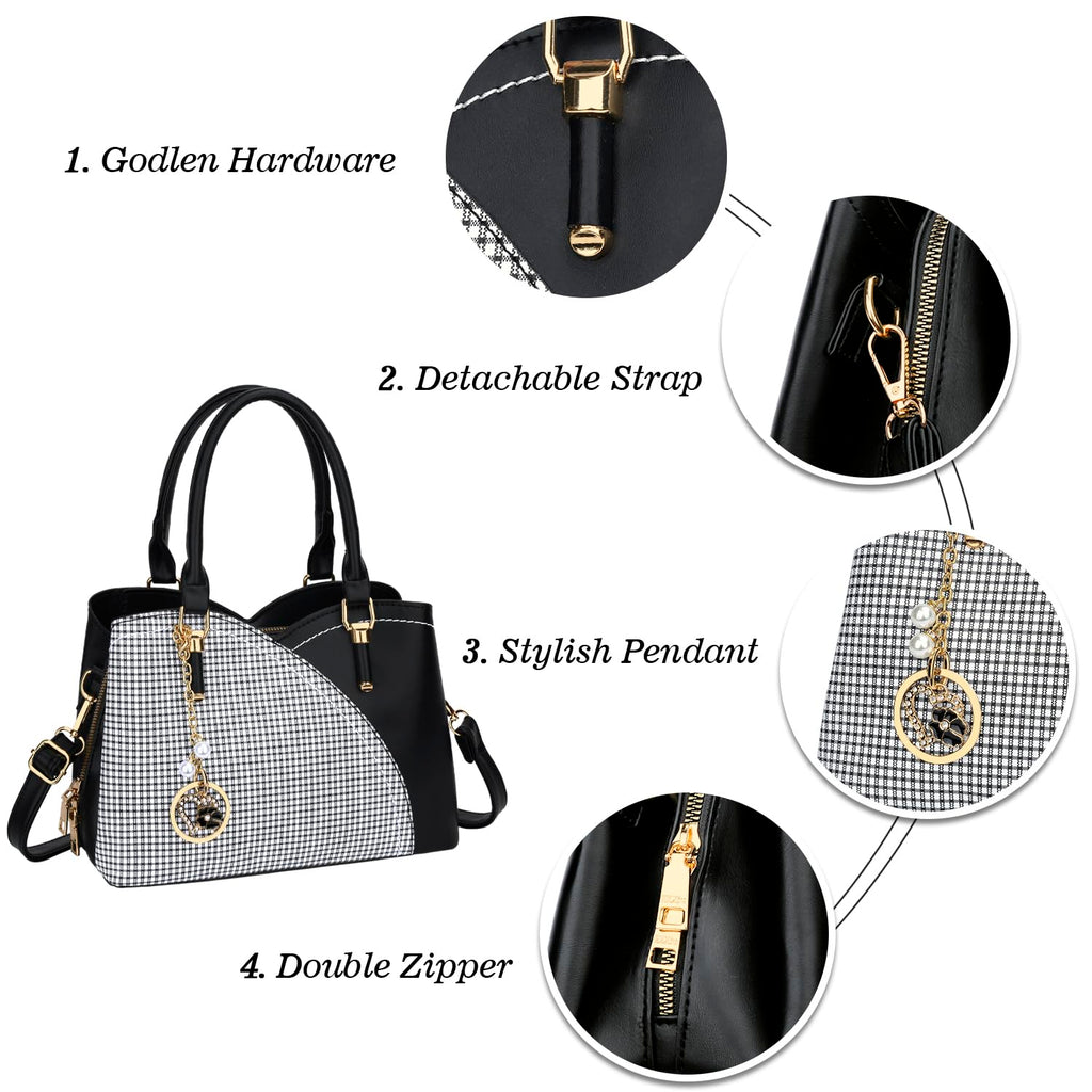 KKXIU Triple Compartments Purses and Handbags for Women Fashion Ladies Satchel Shoulder Top Handle Bag