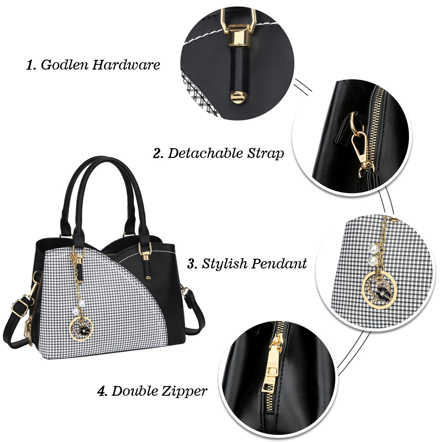 KKXIU Triple Compartments Purses and Handbags for Women Fashion Ladies Satchel Shoulder Top Handle Bag
