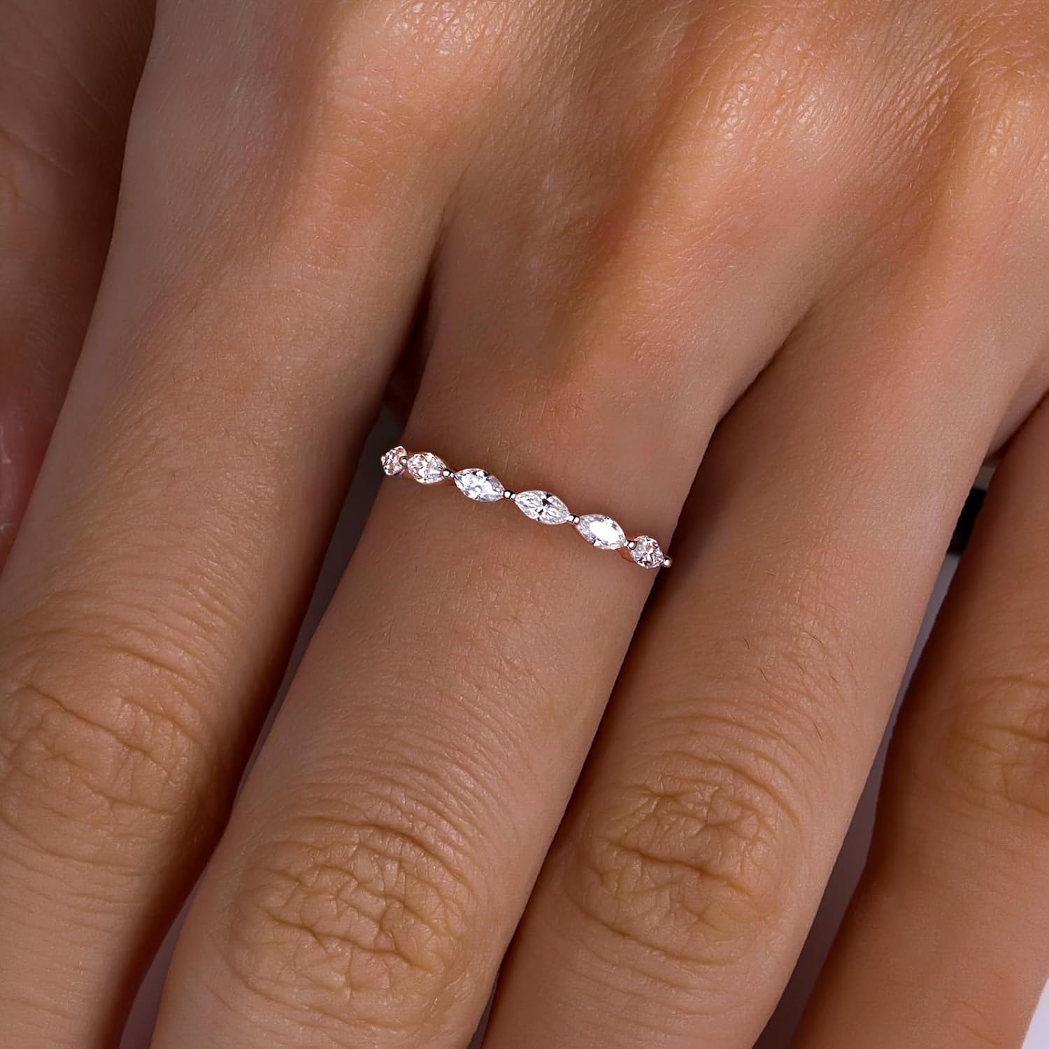 CADYNO 14K White Gold/Yellow Gold Half Eternity Ring, 0.7-1.5 CTTW Moissanite Lab Grown Created Diamond, D Color and VVS, Solid Real Gold Wedding Ring for Women