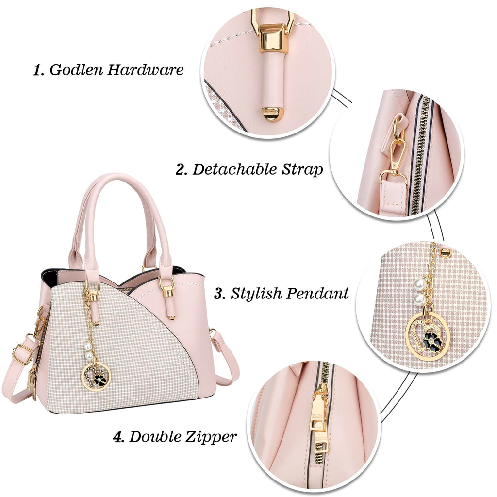 KKXIU Triple Compartments Purses and Handbags for Women Fashion Ladies Satchel Shoulder Top Handle Bag
