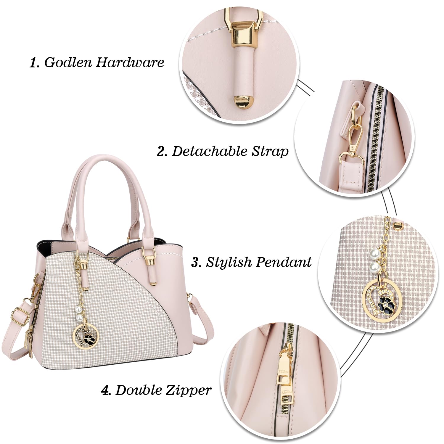 KKXIU Triple Compartments Purses and Handbags for Women Fashion Ladies Satchel Shoulder Top Handle Bag
