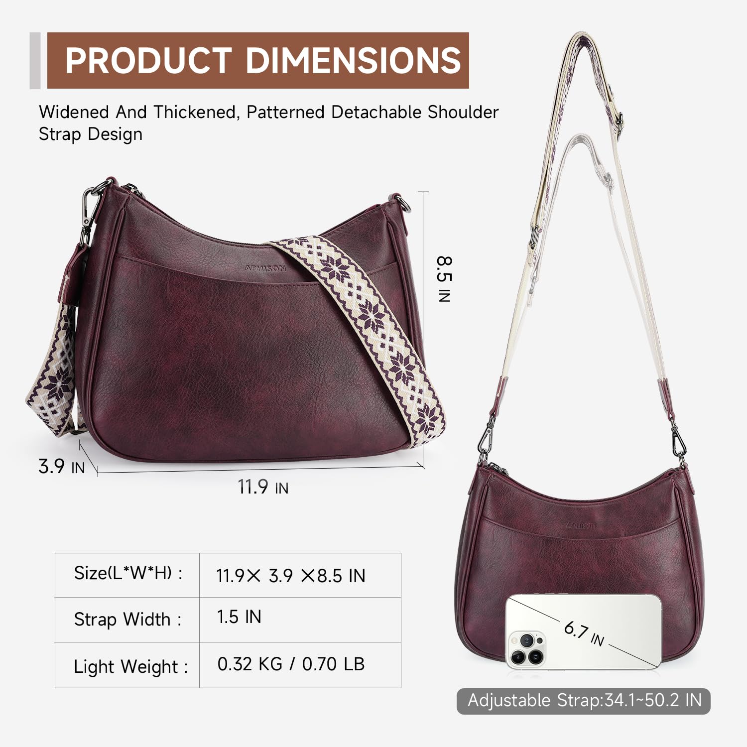 APHISON Trendy Leather Crossbody Purse with Adjustable Strap, Women's Shoulder Handbag