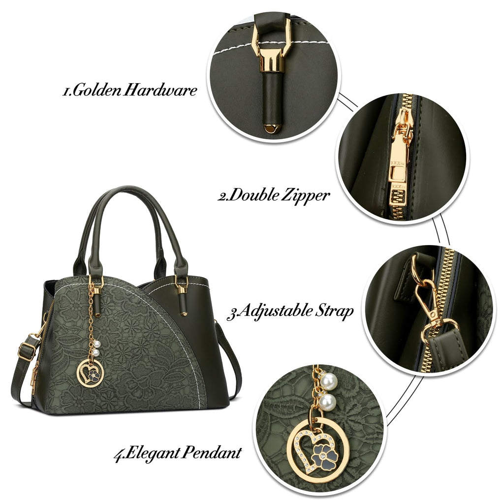 KKXIU Triple Compartments Purses and Handbags for Women Fashion Ladies Satchel Shoulder Top Handle Bag