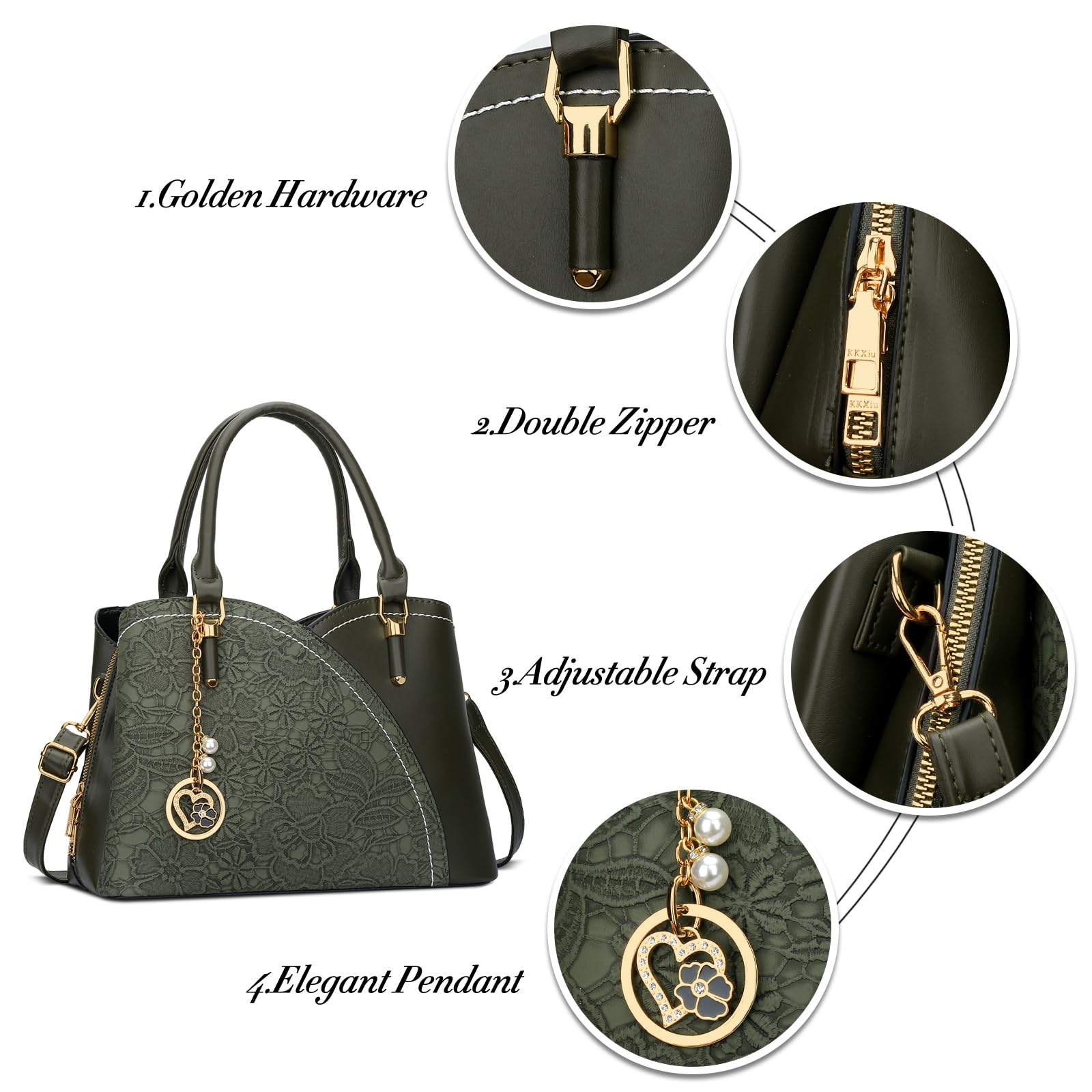 KKXIU Triple Compartments Purses and Handbags for Women Fashion Ladies Satchel Shoulder Top Handle Bag