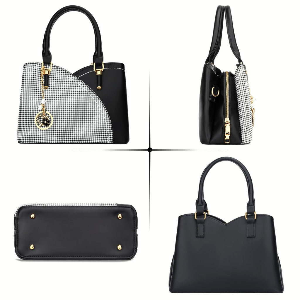 KKXIU Triple Compartments Purses and Handbags for Women Fashion Ladies Satchel Shoulder Top Handle Bag
