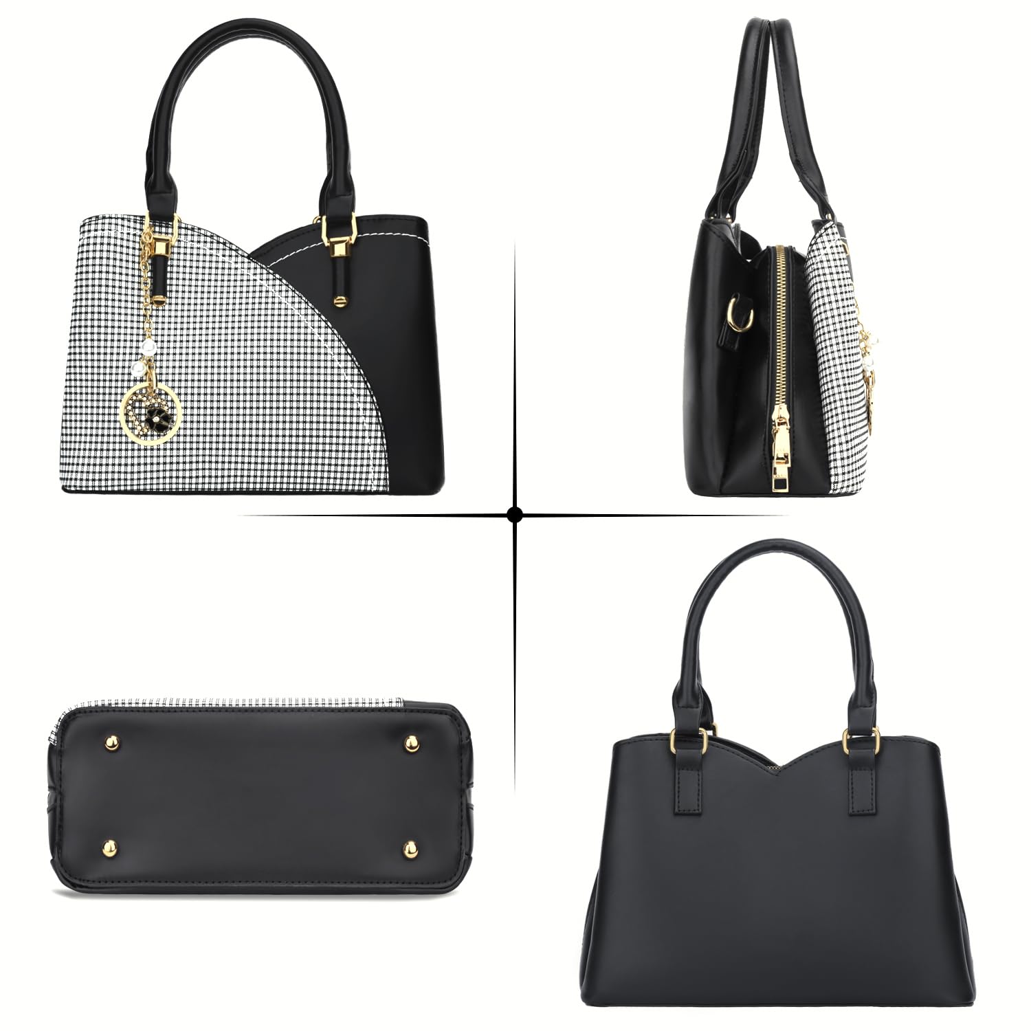 KKXIU Triple Compartments Purses and Handbags for Women Fashion Ladies Satchel Shoulder Top Handle Bag