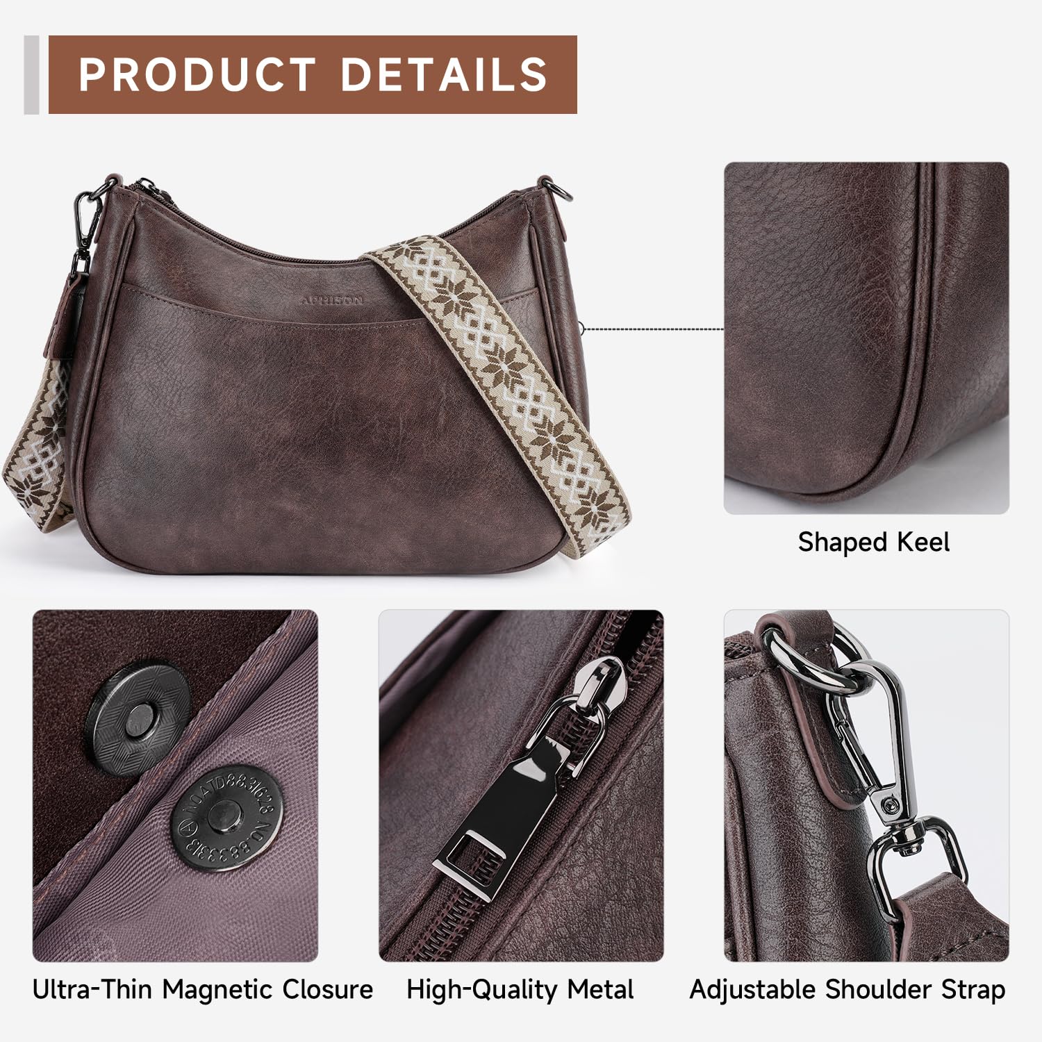 APHISON Trendy Leather Crossbody Purse with Adjustable Strap, Women's Shoulder Handbag