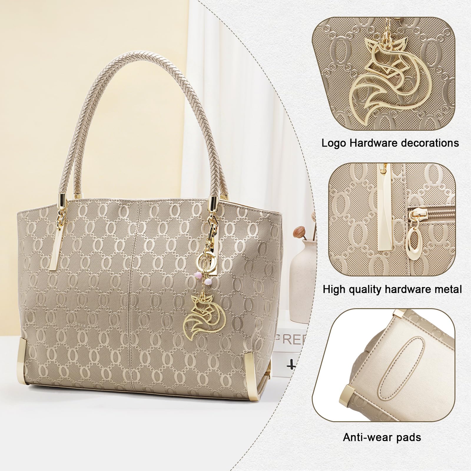 FOXLOVER Large Capacity Tote Handbags for Women, Women's Top-handle Bags Fashion Shoulder Bags Purses Minimalist design