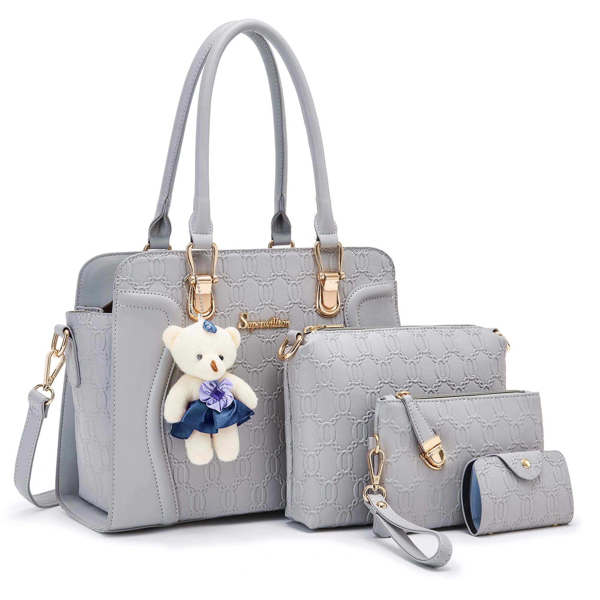 Women's Fashion Handbags Tote Bags Shoulder Bag Top Handle Satchel Purse Set 4pcs