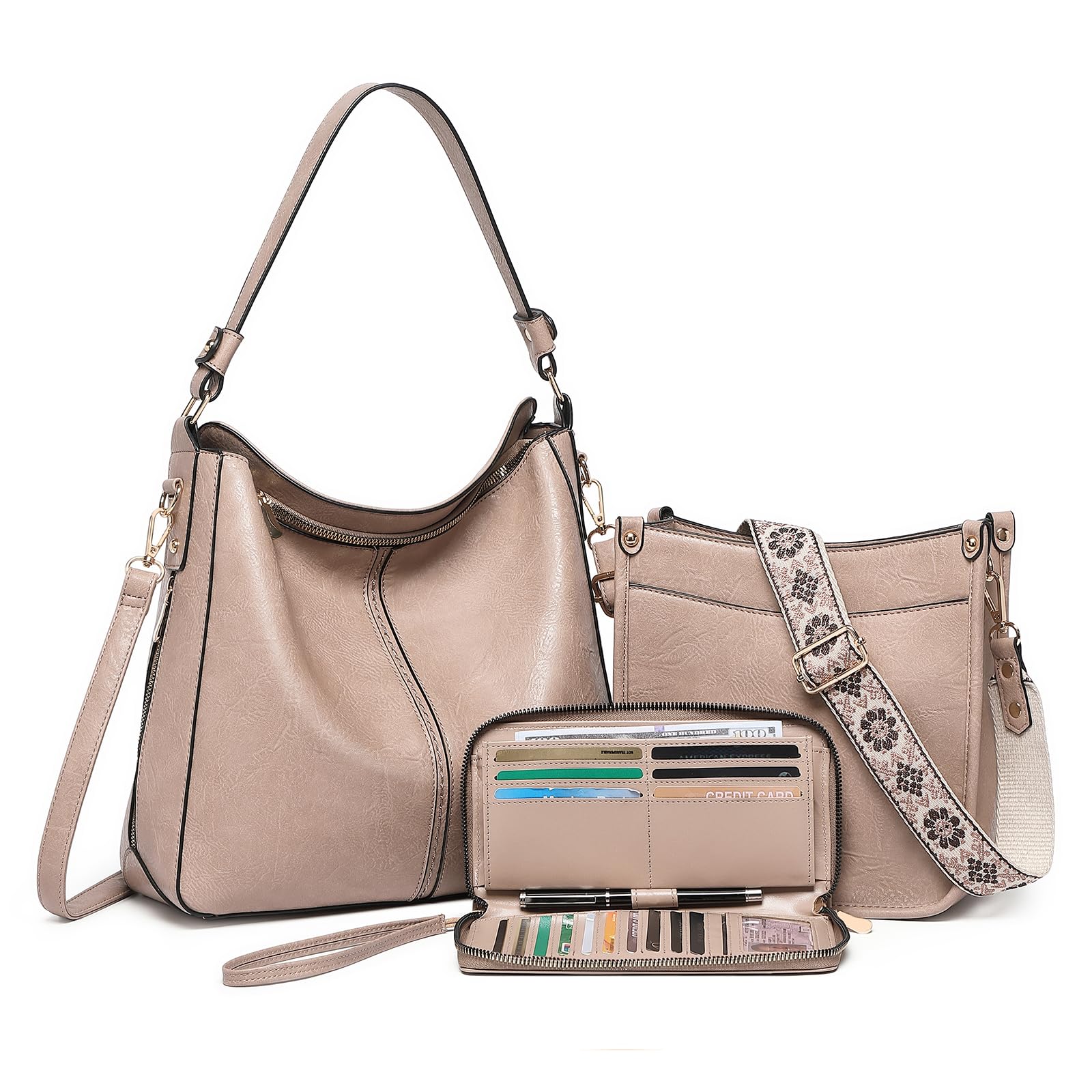 Purses for Women 3PCS, Crossbody Bags Set Large Leather Purse Shoulder Handbags with Wallet Adjustable Straps for Ladies Tote