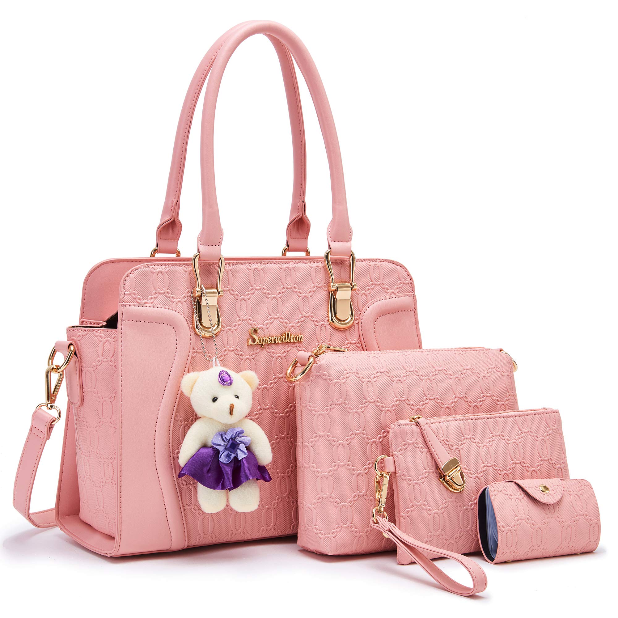 Women's Fashion Handbags Tote Bags Shoulder Bag Top Handle Satchel Purse Set 4pcs