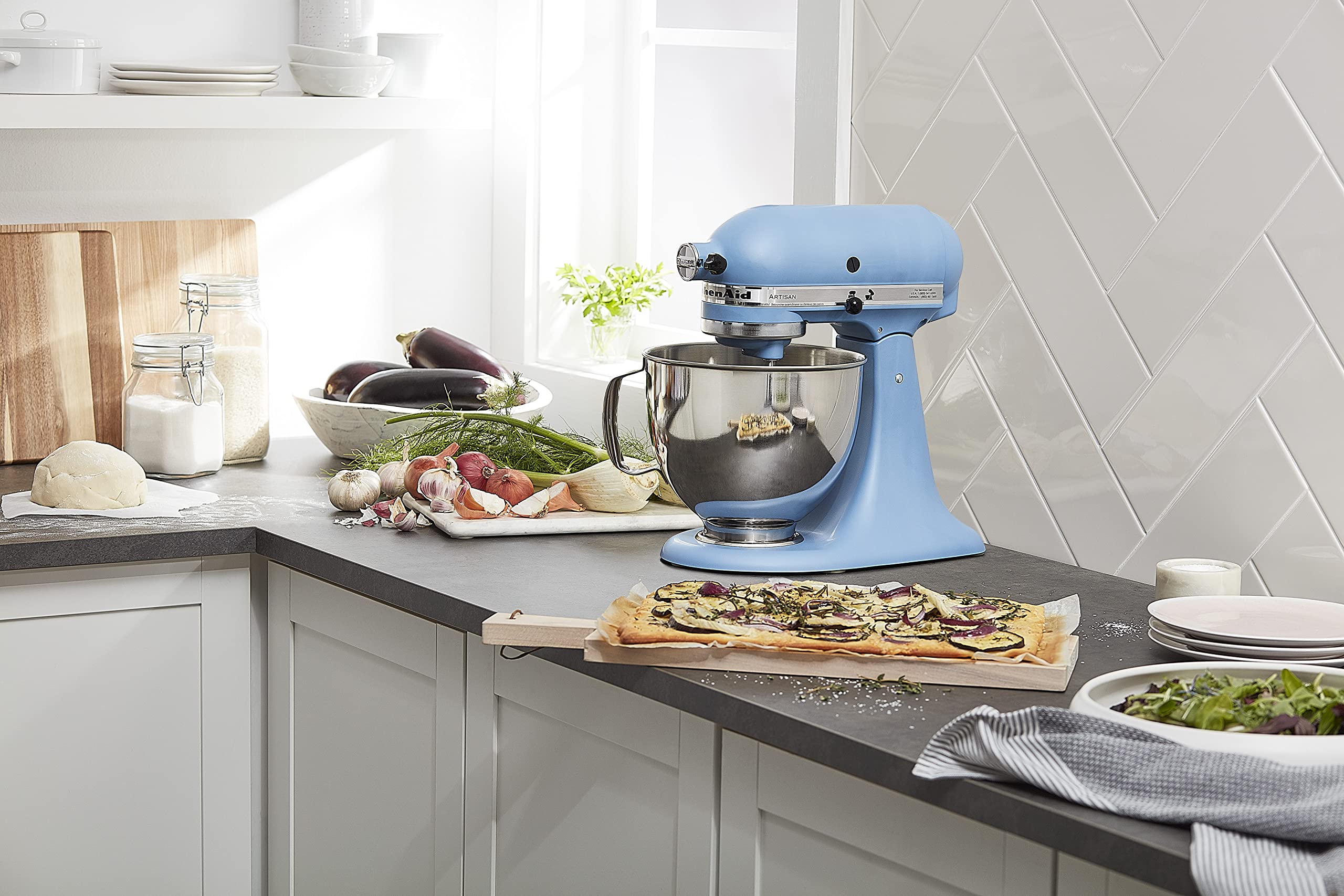 KitchenAid Artisan Series 5 Quart Tilt Head Stand Mixer with Pouring Shield KSM150PS, Almond Cream
