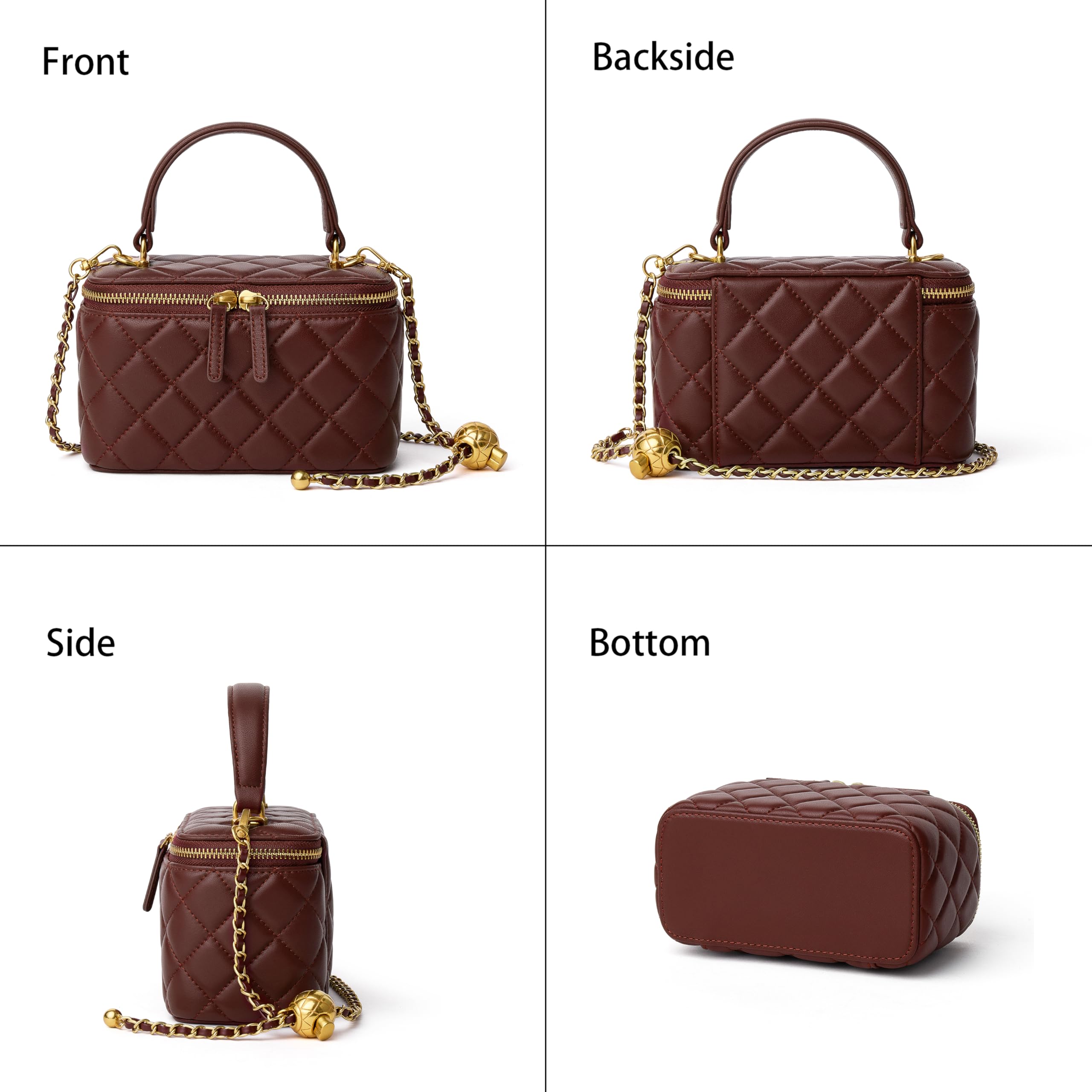 DORIS&JACKY Small Quilted Box Crossbody Purse For Women, Designer Lambskin Leather Mini Top Handle Tote Bag With Chain Strap