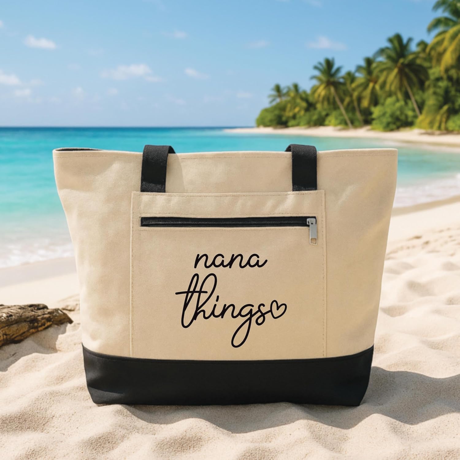 Voila Print Custom Tote Bag with Zipper, Nana Things Personalized Tote, Custom Canvas Bag Nana Gift, Grandma Tote Bag, Beach Bachelorette Lake Trip Tote, VP26029