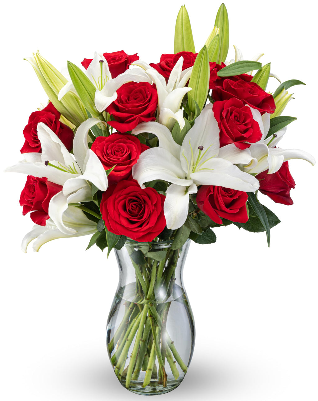 Benchmark Bouquets Oriental Lily & Pink Rose Bouquet – Real Fresh Flowers for Delivery – Mothers Day Flowers for Mom – Long Stem Roses Fragrant Lilies – Gifts for Mom & Mother-in-Law – Vase Included