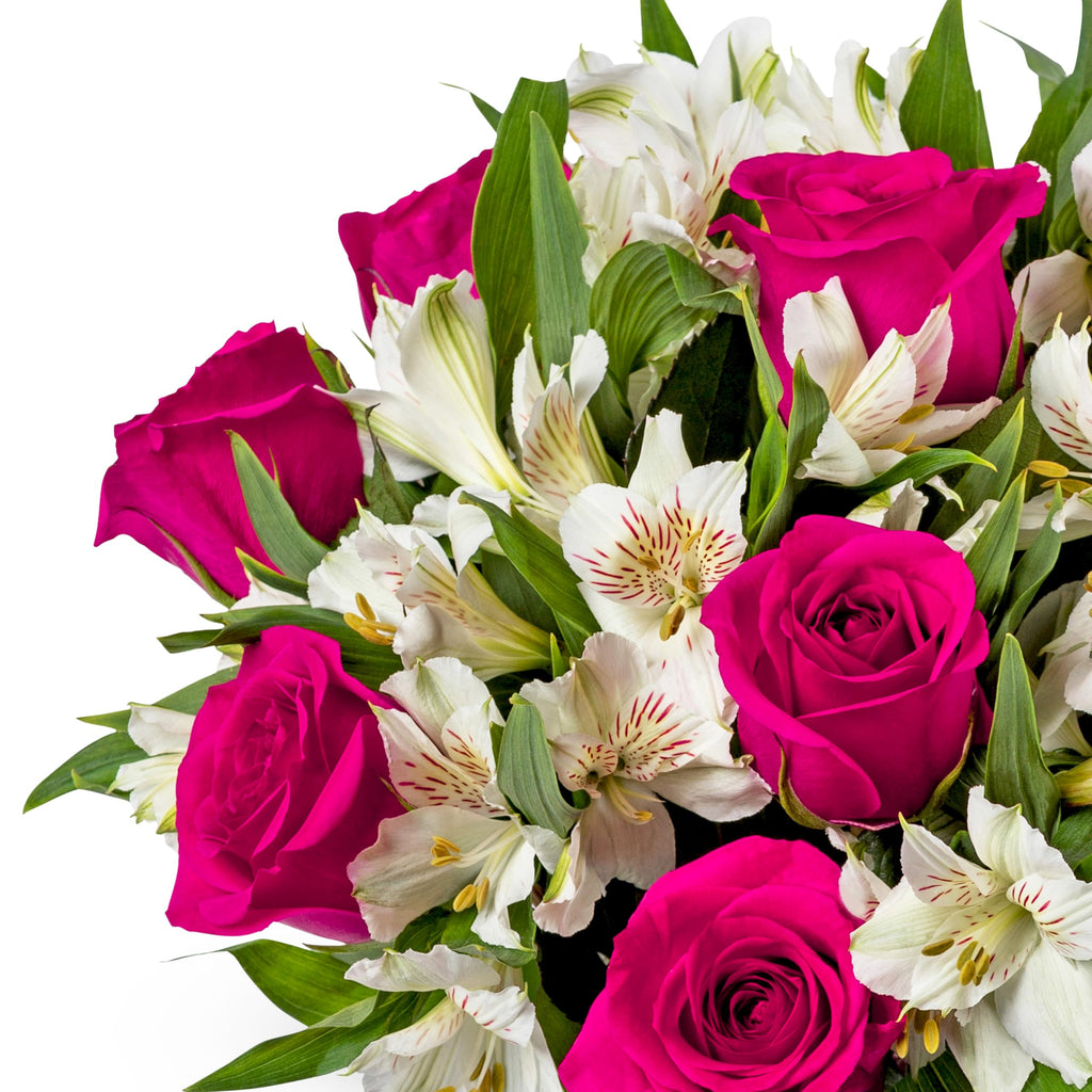 Benchmark Bouquets - Charming Roses & Alstroemeria (Glass Vase Included) - Fresh Flowers for Delivery - Gift for Graduation, Birthday, Anniversary, Sympathy, Get Well, Congratulations