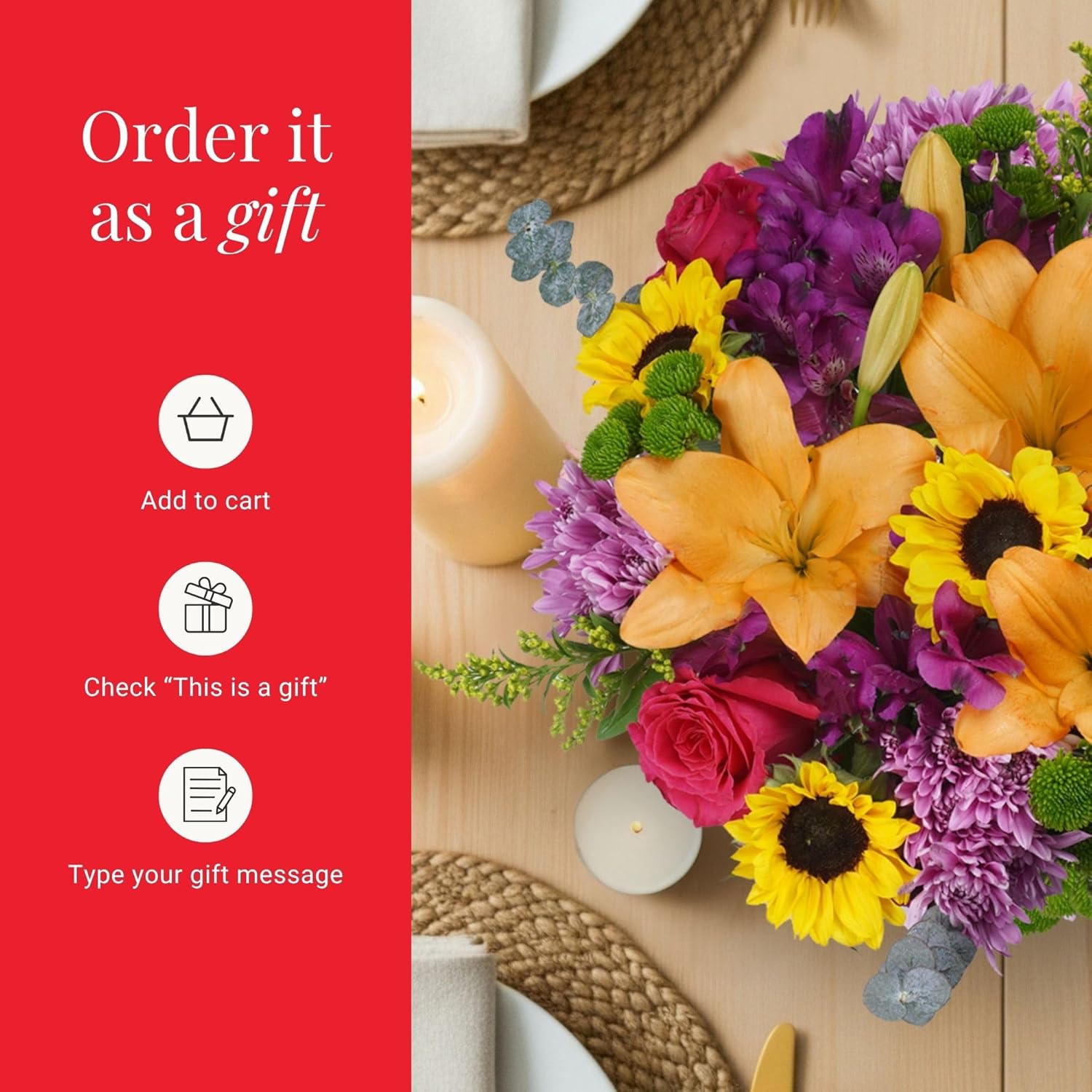 BloomsyBox – Bright Moments (Glass Vase Included) – Fresh Flowers for Delivery – Special for Birthday, Anniversary, Get Well, Congratulations, Wedding