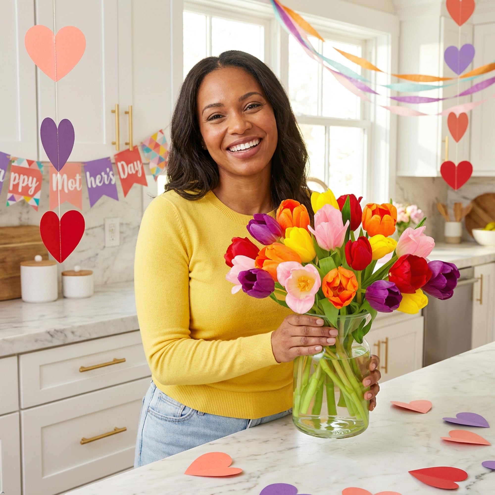 Benchmark Bouquets Pink Tulips – Mothers Day Flowers for Mom – Fresh Flowers for Delivery – Pink Bouquet – Birthday Gifts for Women – Fresh Cut Tulips – Glass Vase Included (20 Stems)