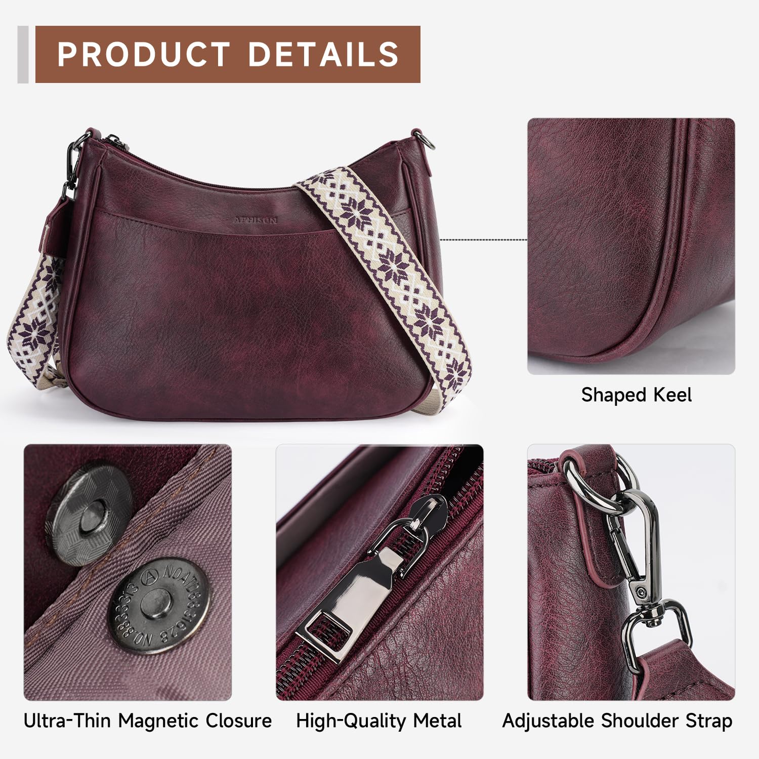 APHISON Trendy Leather Crossbody Purse with Adjustable Strap, Women's Shoulder Handbag