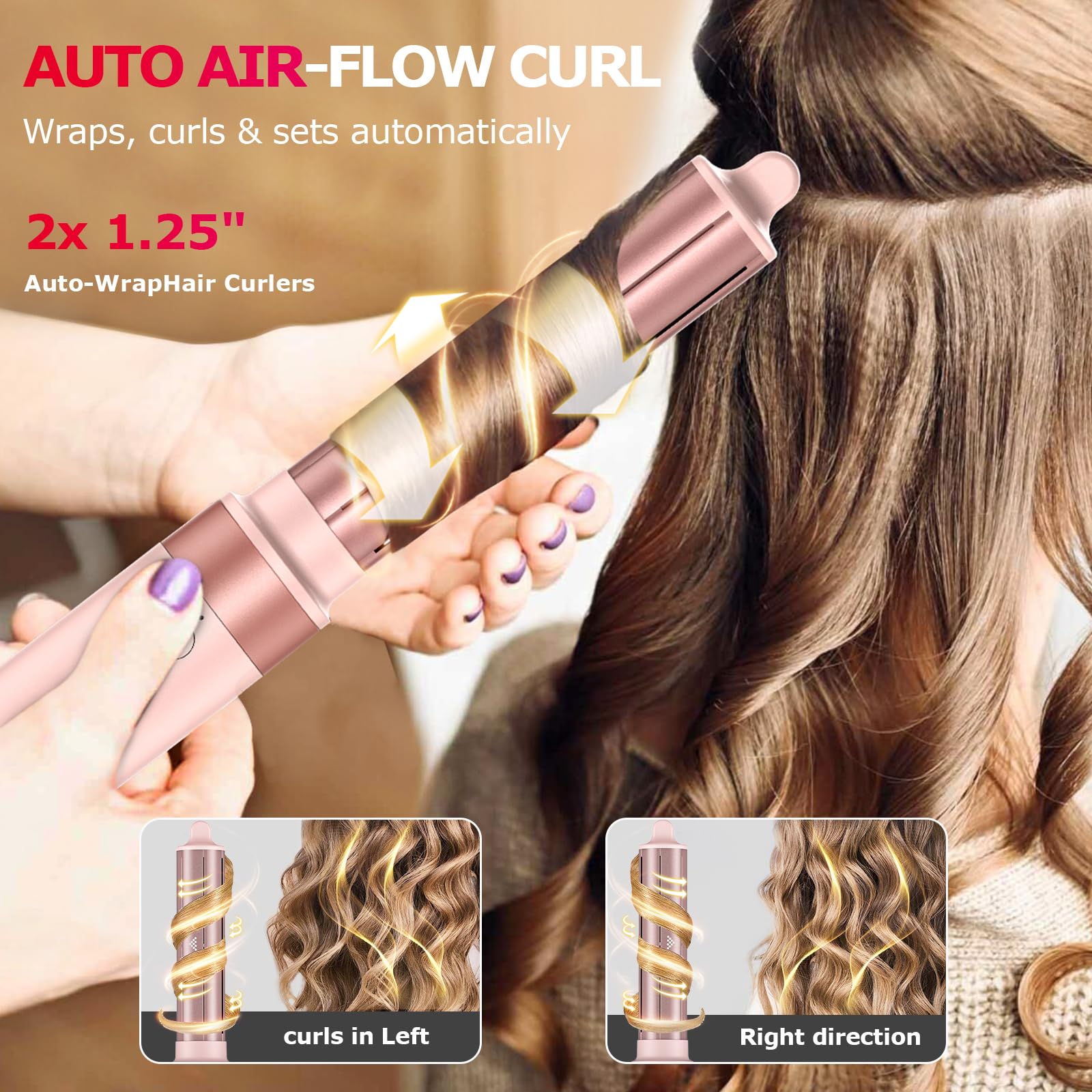 5 in 1 Hot Air Styler Wrap - High-Speed Hair Dryer, Volumizing Brush with Auto Curlers, Fast Drying & Frizz-Free Styling Straightening, No Heat Damage, Includes Travel Bag, Gift for Women