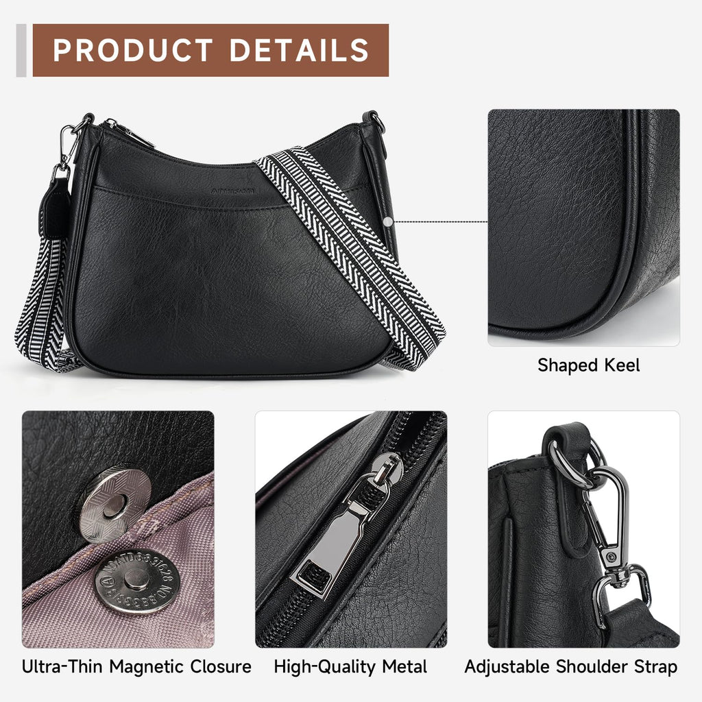APHISON Trendy Leather Crossbody Purse with Adjustable Strap, Women's Shoulder Handbag