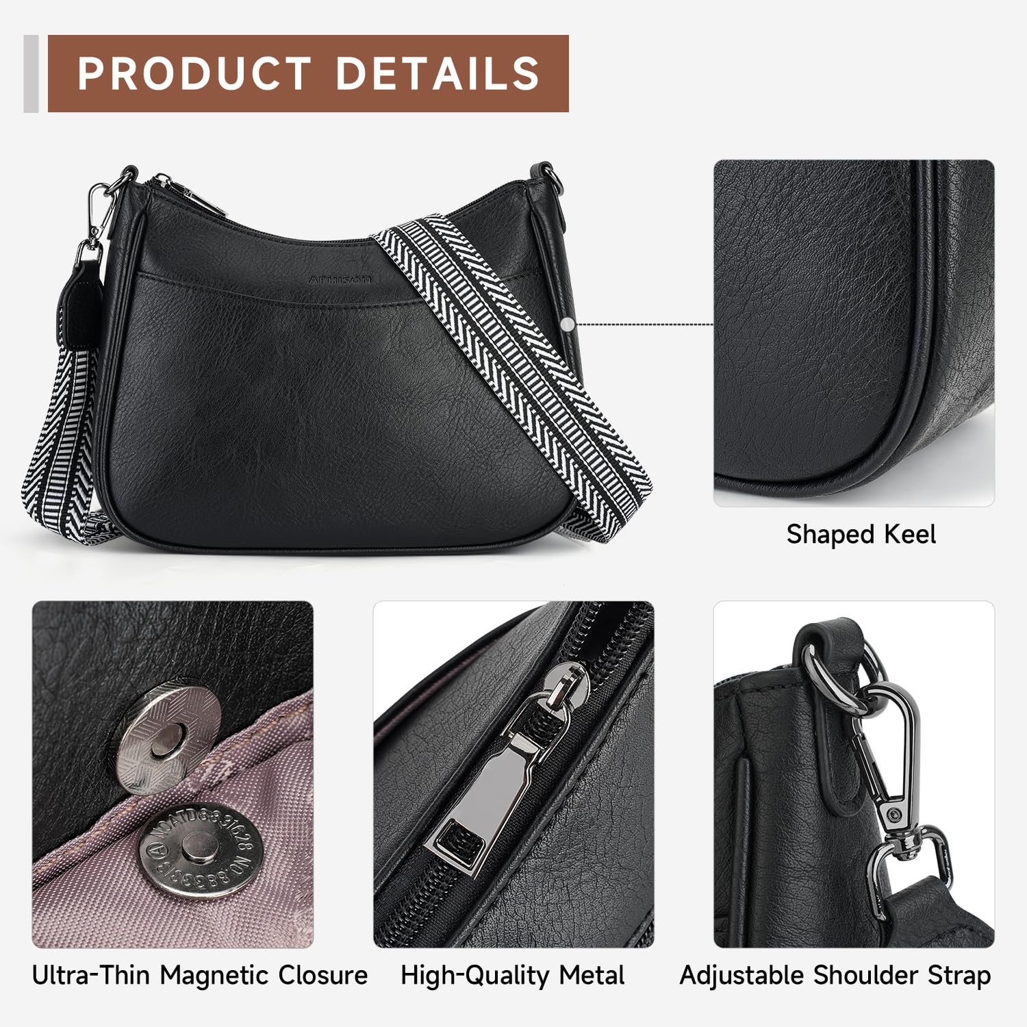 APHISON Trendy Leather Crossbody Purse with Adjustable Strap, Women's Shoulder Handbag